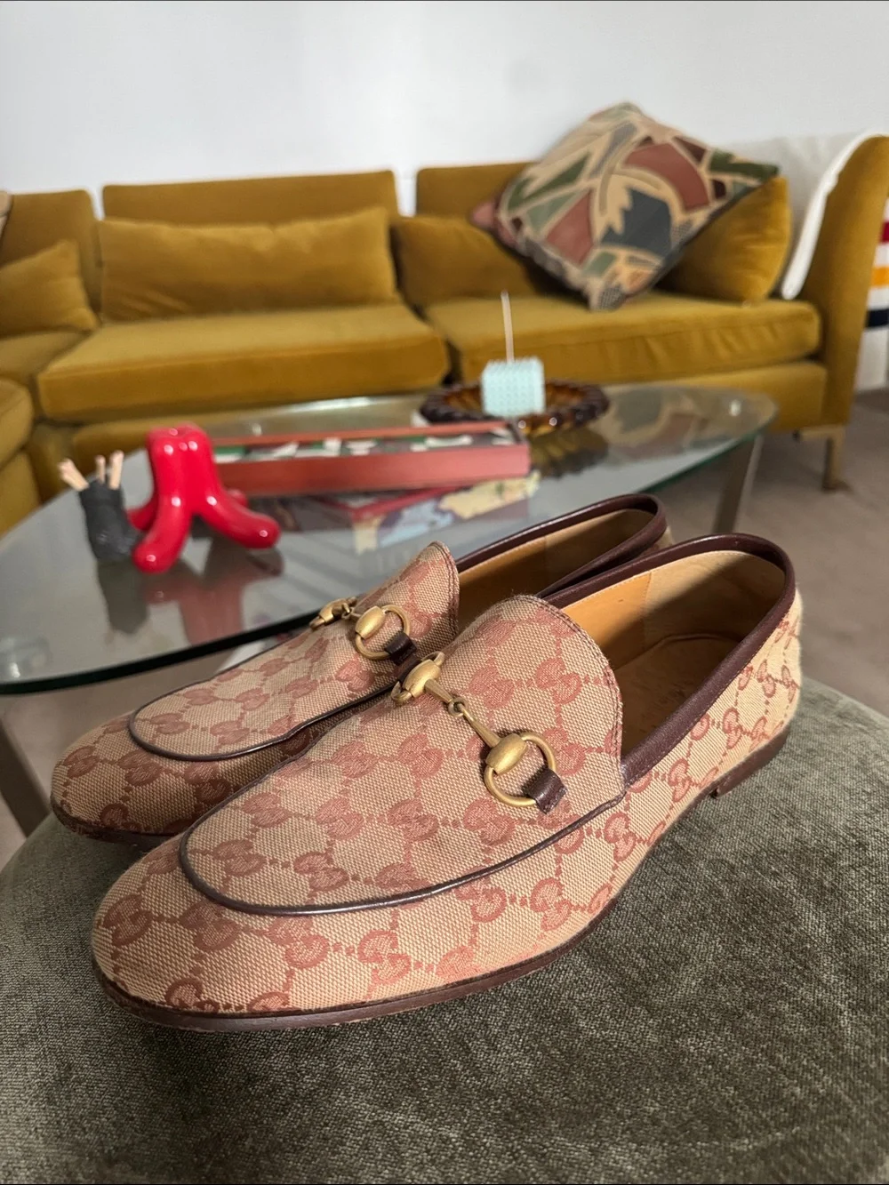Gucci Beige & Brown GG Canvas Horsebit Slip-On Loafers